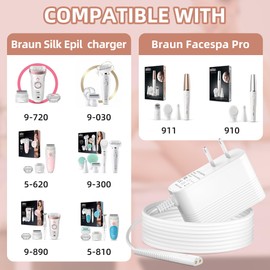 Power Charger Compatible with Braun Epilator Silk 9 9 7 5 9-720 9-300 9-890 9-030 9-880 5-810 5-620 and Face Epilator Facespa Pro 910 911 921 Power Adapter