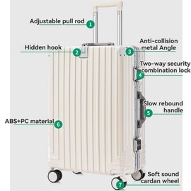 YANQIAO Aluminum Frame Carry-on Luggage, Hardside Carry-on Suitcase, Zipperless Suitcase, Spinner Luggage with Cup Holder and TSA Locks (White + Organizer Bags, Carry-On 24-Inch)