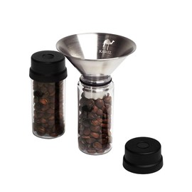 Single Capacity Coffee Bean Storage Tube Kamel Coffee Bean Cellar 15Pcs Dosing Plastic, Stainless Steel hopper Included, Lid: Black / Body:transparent