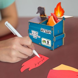 Vicrafted Dumpster Fire Desk Organizer, DIY Pencil Holder with Raccoon & Flame Decor, Free Sticker Included, Dumpster Fire Holder, Funny Desk Accessory, Gag Gift for Coworkers & Colleagues (Blue)