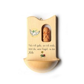 MaMeMi Weihkessel aus Ahorn - Holz mit Tonengel Schönes Weihbecken für Kinder als Geschenk zur Taufe oder Kommunion