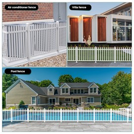 Bynbbur 2 Sets White Vinly Fence 84" W x 30" H Garden Picket Fence Panel for Concrete Ground Outdoor Decorative PVC Fence for Patio Yard Walkways Landscape (20 Pickets, Straight)