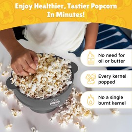 POPCO Silicone Microwave Popcorn Popper with Handles, Silicone Popcorn Maker, Collapsible Bowl and Dishwasher Safe - 15 Colors Available (Gray)