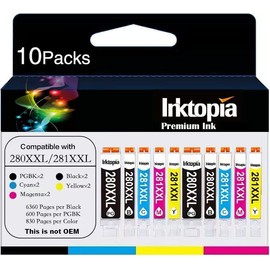 10 Pack 280 281 Ink Cartridge Replacement for PGI 280XXL CLI 281XXL Ink Cartridges (PGBK Black Cyan Magenta Yellow) for TR8620a TR8520 TR8620 TR8600 TR7520 TS6120 TS6220 TS9120 TS6320 Printer