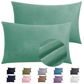 2 Pack Zippered Velvet King Pillowcases, Super Soft and Cozy Luxury Fuzzy Flannel Pillow Cases with Zipper, 20x36 Inches, Green