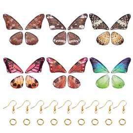 Pandahall 24Pcs Resin Butterfly Wing Charms Artificial Dragonfly Wing Charms 6 Colors Animal Feather Pendants with Jump Rings Earring Hooks for Crafts Jewelry Making