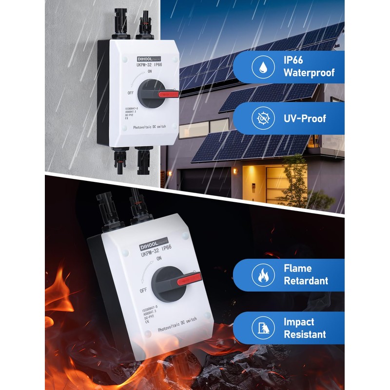 DIHOOL Solar Disconnect Switch 32 Amp DC1200V Isolator with IP66