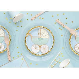 Set of 20 Napkins Pram Baby Shower Birth Birthday Party Cute Napkins Mint Gold Pram Shape Decoration Birthday Baby Shower Baby Shower