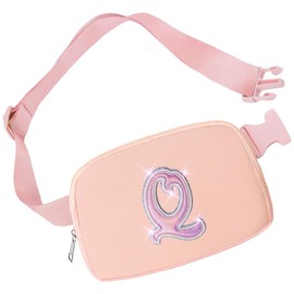 Aganmi Cute Belt Bag Crossbody Initial Letter Fanny Waist Pack Small Travel Essential Birthday Valentines Graduation Gift for Teenager Girls Age 8 9 10 11 12 13 14 15 Trendy Girly Teen Stuff Pink Q