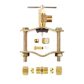Self Piercing Saddle Valve Kit, 1/4" Brass Compression Needle Valve for 3/8" to 3/4" Pipe Diameter and Compression Hardware Kit