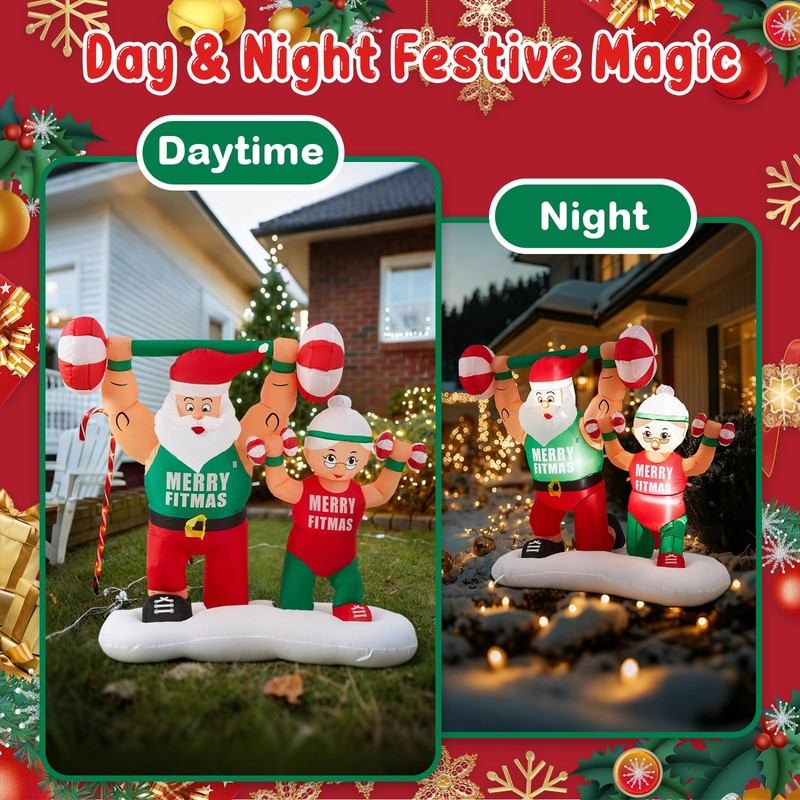 Shappy 6 ft Santa Inflatable Weight Lifting Xmas Decor LED,