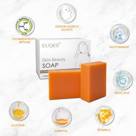 EUQEE Vitamin C Kojic Acid Soap, 5 oz Vitamin C Soap Bars with Acid Soap, Niacinamide, Vitamin C for Skin Beauty Reduce Dark Spot and Acne Soa with a Foaming Net -142g x 2 Bars