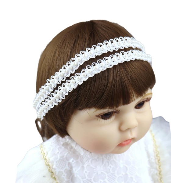 Bethynas Flower Lace Headband for Baby Girls White Lace Floral Toddler Hairband Baptism Infant Elastic Pearl Headband Birthday Party Hair Accessory for Newborn (Pearl)