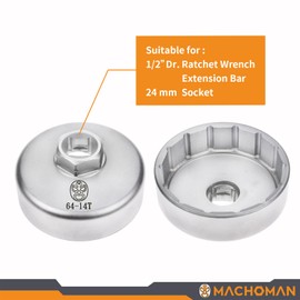MACHOMAN OFS64 Oil Filter Wrench 1/2 Inch 64 mm 14 Corrugated for Toyota, Lexus, Honda, Acura