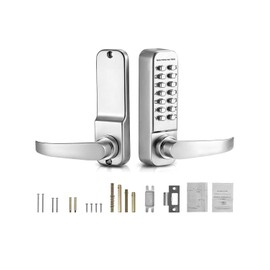 Happybuy Mechanical Keyless Door Lock, 14 Key, with Handle, Stainless Steel Waterproof, for Home Office Outdoor Fence Garage Yard
