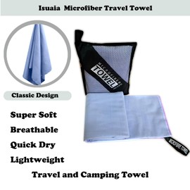 isuaia Reusable Quick Dry Camping Towels,Microfiber Travel Towel, Compressed Lightweight Bath Towel for Beach Hiking Gym Yoga Travel Sports Swimming Backpack (Light Purple, Small)