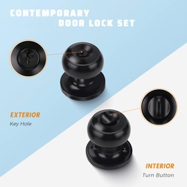 KNOBWELL 2 Pack Bedroom Door Locks, Exterior Locks with Key, Locking Door Knobs, Matte Black