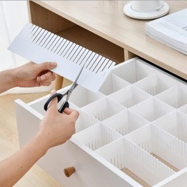 TOP-MAX 10 Pcs 38 x 7 cm Plastic Adjustable Drawer Dividers for Bathroom, Kitchen, Office and Bedroom (Grey)