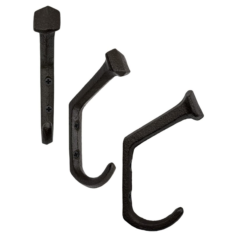 FUXXER® 3 x Heavy Rustic Solid Iron Hooks, Coat Hooks,