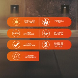 Tecnolite - Luz de Cortesía LED Empotrable 3 W, Luz Cálida Brillante, No atenuable, Lampara de Pared. Iluminación Interior