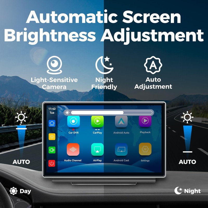 JATAZA 7" Wireless Apple CarPlay Android Auto Screen for Car