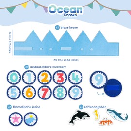 BONNYCO Birthday Crown Boy & Girl Sea Animals Interchangeable Numbers from 0 to 9 and Themed Figures 1st Birthday Boy, Crown Girl, Sea Animals Birthday Decoration Crown Birthday
