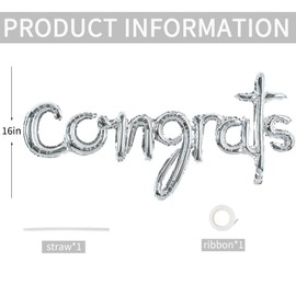TONIFUL Congrats Balloons - 45 Inch Silver Congrats Foil Balloons Banner Reusable Material for 2025 Graduation Party Graduate Congratulations Class of 2025 Congrats Grad Decorations Supplies