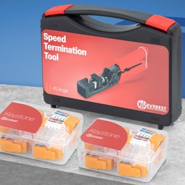 Everest easyJACK - 45° Angled Speed Termination Keystone Tool - with 20-Pack of RJ45 Cat6 Keystone Jacks in Yellow - RJ45 Punch Down Tool Cat6, Network Punch Down Tool, Punchdown Tool Cat6