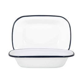 Argon Tableware White Enamel Pie Dishes - Metal Outdoor Camping Roasting Oven Dishes - 20cm - Navy - Pack of 2