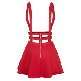 Urban CoCo Womens Elastic Waist Pleated Short Braces Skirt (XL, Red)