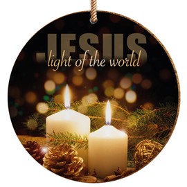 Christian Christmas Decorations, Light - can be used as a large hanging ceramic Christmas decoration or as a coaster. Christian gifts, by Just Cards Direct