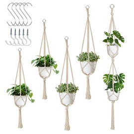 5 Pack Macrame Plant Hangers, Indoor Hanging Plant Holder with S Hooks and Hook Nails, 3 Sizes 34"/40"/54", Handmade Macrame Planter Hanging Baskets for Small Plant Pots, Boho Home Decor (Beige)