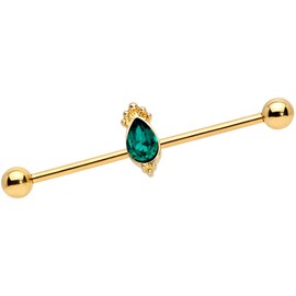 Body Candy Womens 14G PVD Steel Helix Cartilage Earring Green Accent Regal Drop Industrial Barbell 1 1/2"