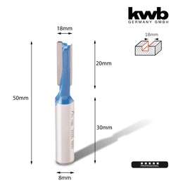 kwb 7543-20 HM Professional Groove Milling Cutter (for Wood, Diameter 18 mm, Working Length 20 mm, Shaft 8 mm, Suitable for All Standard Hand Routers), Blue/Grey