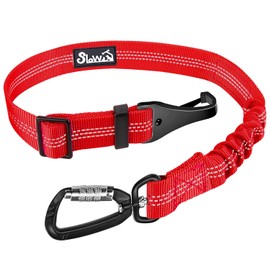 SlowTon Dog Seatbelt, Pet Car Seat Belt Latch Bar Attachment Lockable Swivel Carabiner Small Medium Large Dogs Adjustable Elastic Bungee Safety Belt Reflective Stitching Connect(Red)