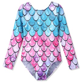Belovance Toddler Long Sleeeves Leotards for Girls Gymnastics 4t 5t Dance Outfits Sparkle Blue Pink Mermaid Unitard (Blue Pink Mermaid, 4-5 Years)