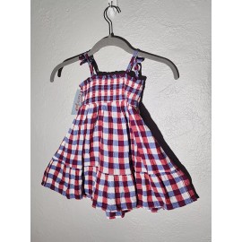 Cat & Jack Sleeveless Strappy Sun Dress Red White Blue Plaid Size 18M