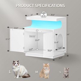 Hzuaneri Cat Litter Box Enclosure, Hidden Litter Box Cabinet Furniture with Storage, Wooden Indoor Cat House with Lights, Side End Table, for Washroom, 26.8 x 18.9 x 29.1 Inches, White CB85803X