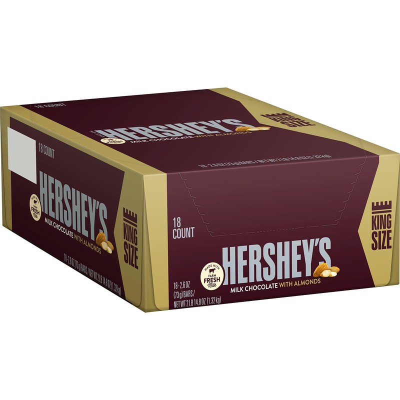 HERSHEY'S Milk Chocolate with Whole Almonds Candy Bars, 2.6 oz