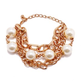 ANYILVTULI Big Pearls 3 layered Bracelet Chain Bracelets Set 20231400 (GOLD)