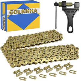 GOLKNHA 415H-110L Gold Chain with Connector Link for 49cc 60cc 66cc 80cc 2-Stroke Engine Motorized Bicycle Heavy Duty Racing Chain with 6 Chain Links with Chain Breaker