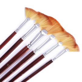 6 PCS Fan Brush for Painting, Fan Brush with Anti-Shedding Bristle Hair and Long Wood Handle, Professional FanBrush for Acrylic, Oil Watercolor Painting