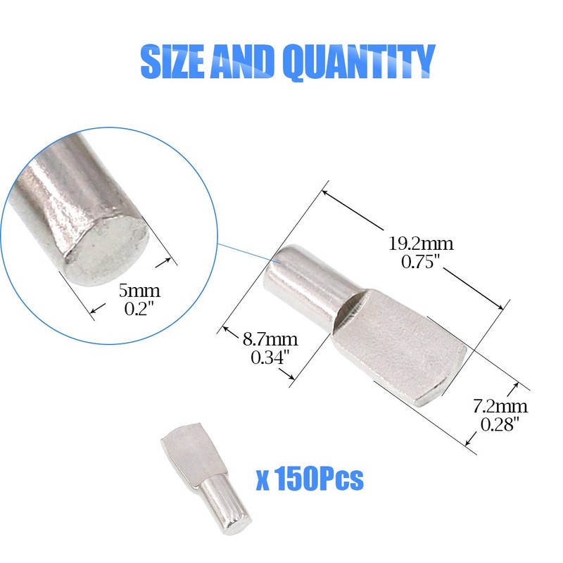 Glarks 150pcs 5mm Shelf Support Pins Spoon Shape Cabinet Furniture