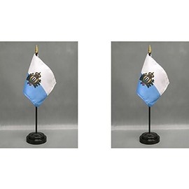 2 San Marino Desk Flag Set of Miniature Office Little Hand Waving Flags Includes 2 Stands and 2 Small Mini Country International Stick Flags (San Marino)