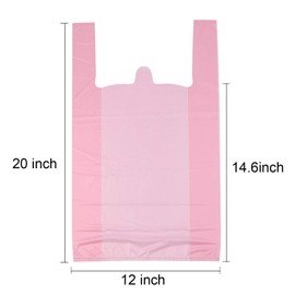 T Shirt Bags, Pink Plastic Bags with Handles, Bolsas De Plastico Para Negocio, Grocery Bags Plastic Shopping Bags Retail Bags for Supermarket, Restaurant, 12x20 Inches (50 pcs)