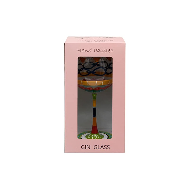 Hand Painted Multi-Coloured Pattern Gin Glass, 625ml, Gift Boxed
