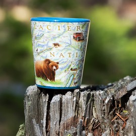 Xplorer Maps Glacier National Park Map Shot Glass – 1.5 oz Ceramic – Featuring Mount Rushmore & Devils Tower – BPA-Free, Durable Gift for Home, Office, Bar, or Souvenir