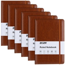 ZCZN 6 Pack Lined Journal Notebooks, 192 Pages A5 Hardcover Leather Journals for Work,Writing,School & Travel, College Ruled Journaling Notebooks for Notes Taking,Diary Notepad (Brown*6)
