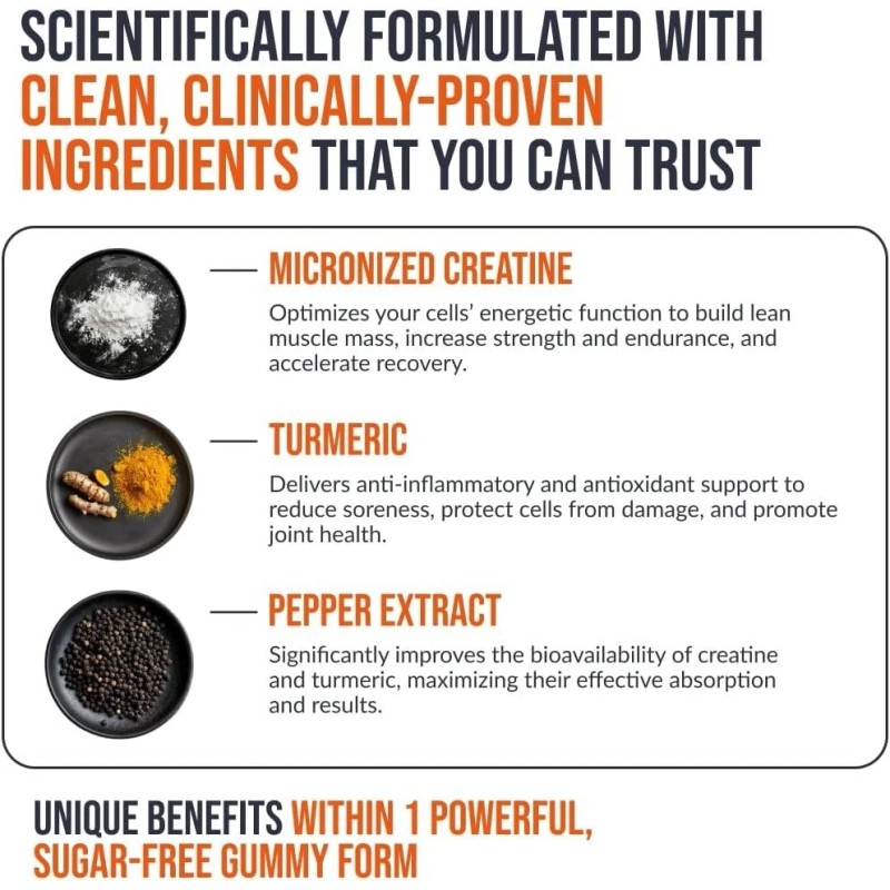 Creatine Monohydrate Gummies 5000mg – Strawberry, 120 Vegan Chews