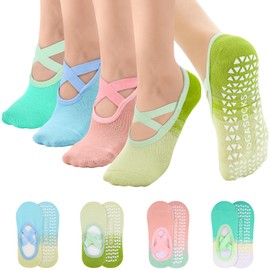Zuimei 4 Pairs Pilates Grip Socks Non Slip Yoga Socks for Women Cotton Athletic Sock Ladies Grippy Sock for Home Gym Sports Fitness Dance Ballet (Size UK 2-4.5/EU 35-38) Gradient Colour